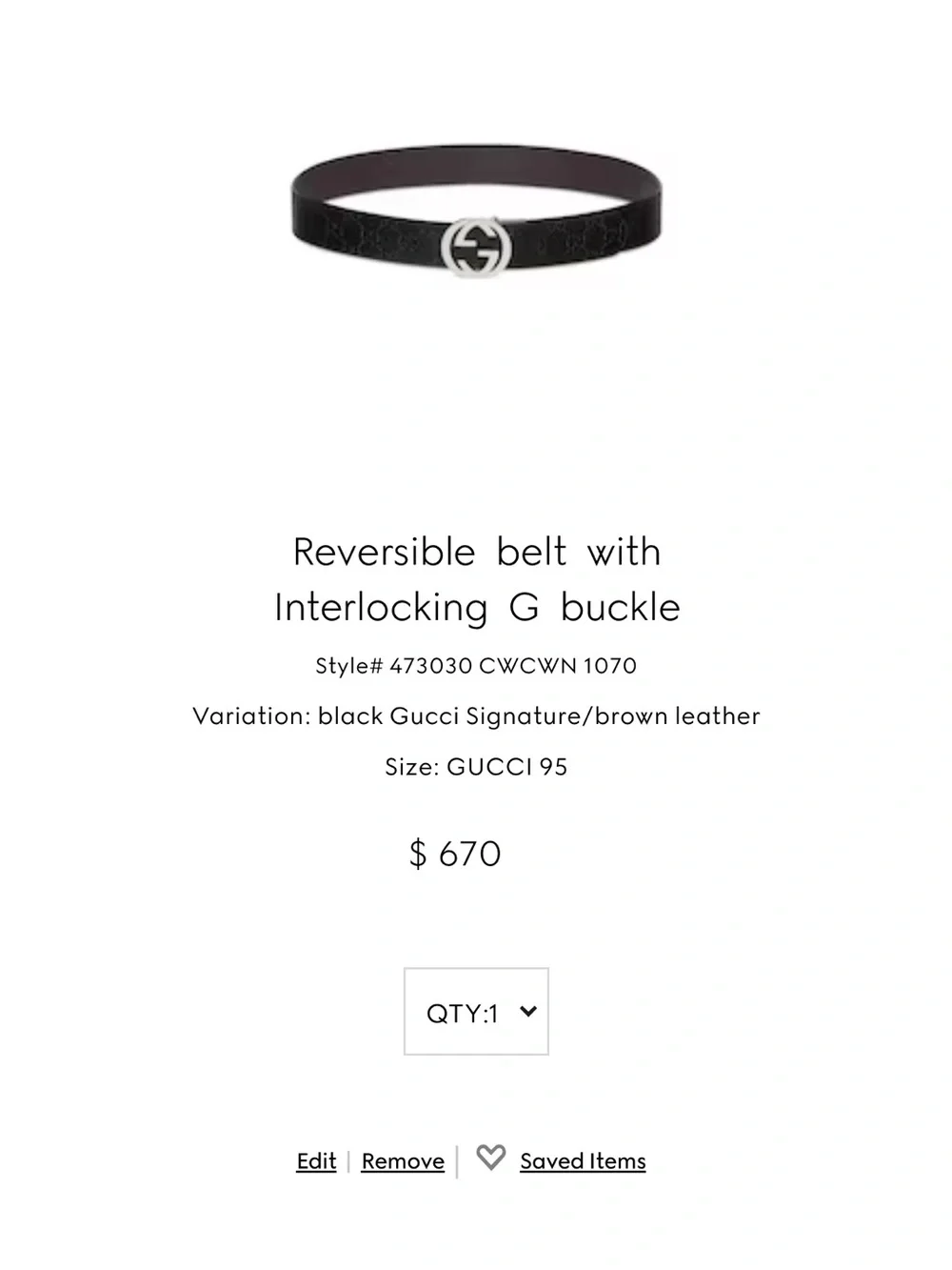 Gucci Reversible Leather Belt Interlocking G – Black/Brown 95/38